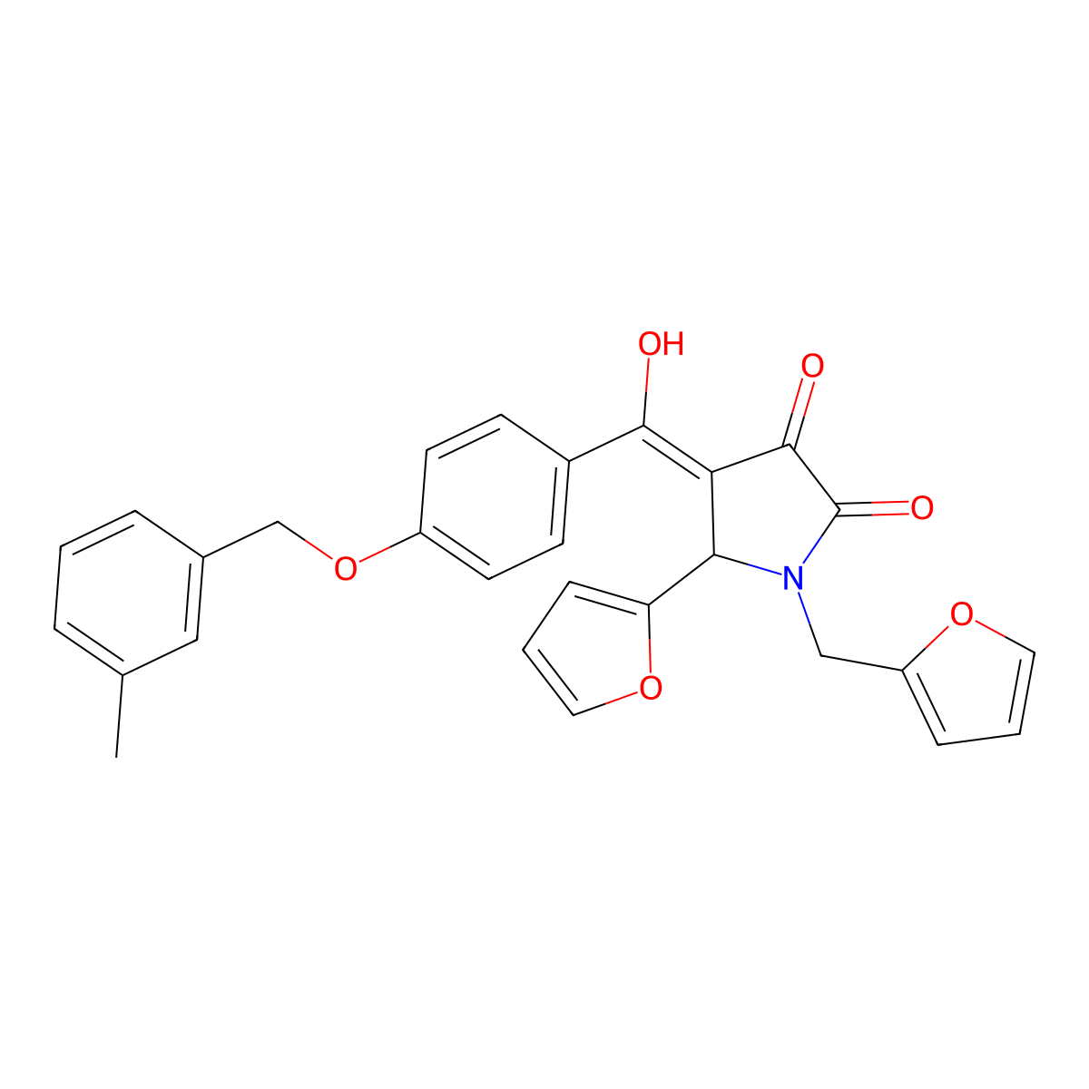 5-(furan-2-yl)-1-[(furan-2-yl)methyl]-3-hydroxy-4-{4-[(3-methylphenyl)methoxy]benzoyl}-2,5-dihydro-1H-pyrrol-2-one molecular structure, CAS 836639-64-6