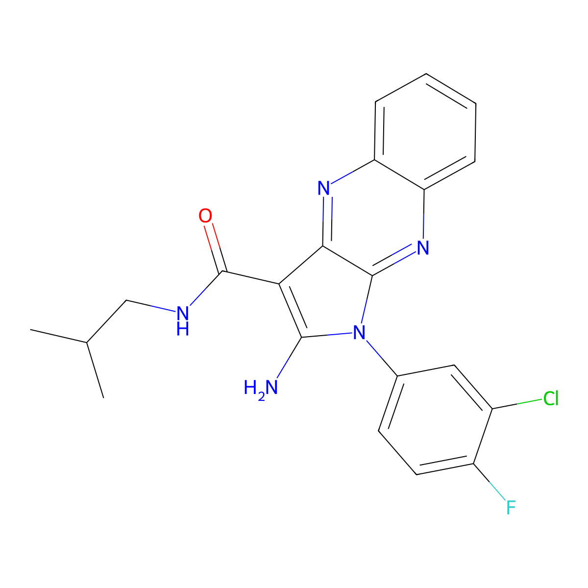 2-amino-1-(3-chloro-4-fluorophenyl)-N-isobutyl-1H-pyrrolo[2,3-b]quinoxaline-3-carboxamide molecular structure, CAS 836640-68-7