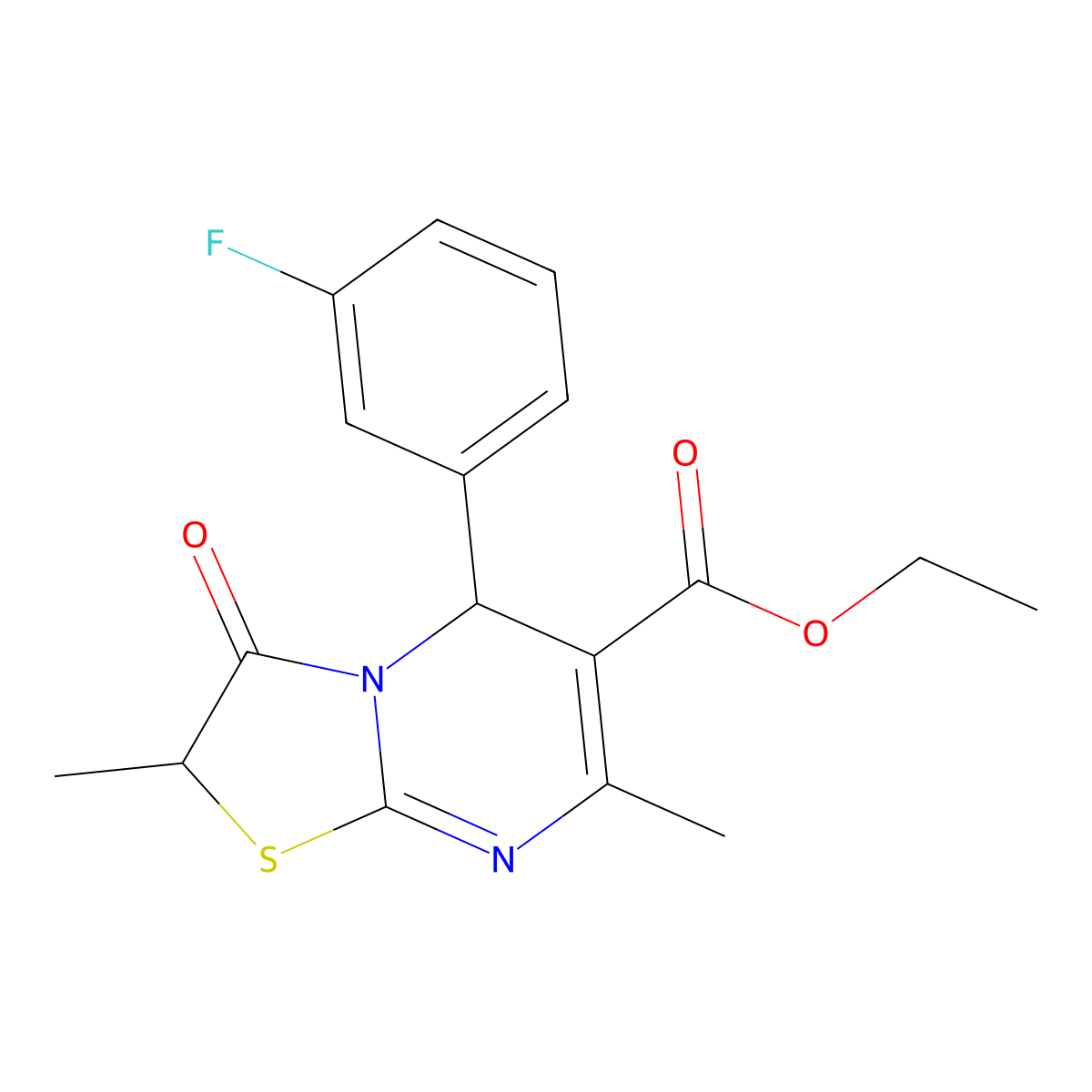 ethyl 5-(3-fluorophenyl)-2,7-dimethyl-3-oxo-2,3-dihydro-5H-[1,3]thiazolo[3,2-a]pyrimidine-6-carboxylate molecular structure, CAS 836640-74-5