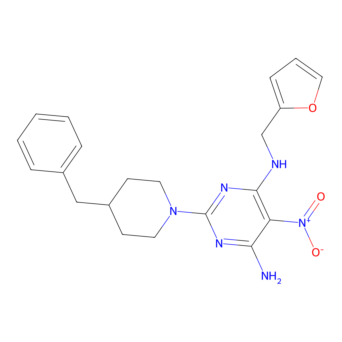 2-(4-benzylpiperidin-1-yl)-N4-(furan-2-ylmethyl)-5-nitropyrimidine-4,6-diamine molecular structure, CAS 836641-35-1