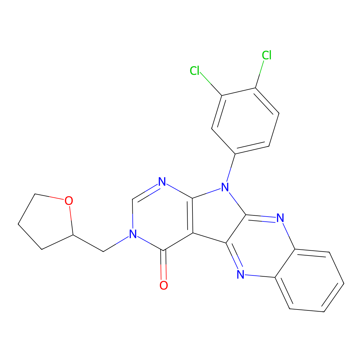 11-(3,4-dichlorophenyl)-3-((tetrahydrofuran-2-yl)methyl)-3H-pyrimido[5',4':4,5]pyrrolo[2,3-b]quinoxalin-4(11H)-one molecular structure, CAS 836642-33-2