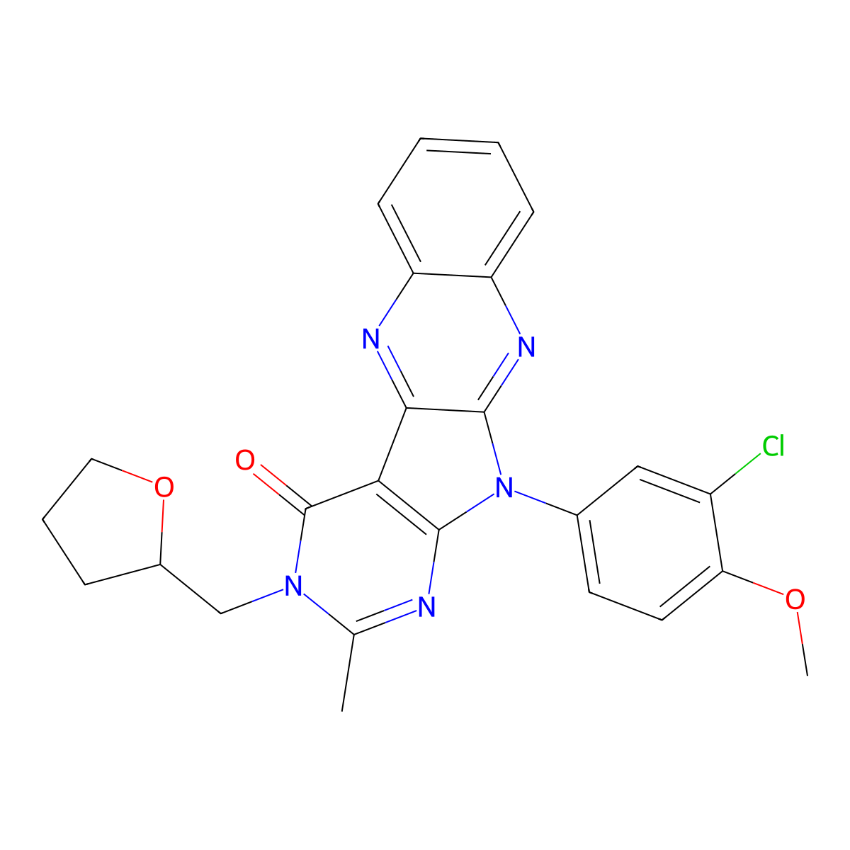 11-(3-chloro-4-methoxyphenyl)-2-methyl-3-((tetrahydrofuran-2-yl)methyl)-3H-pyrimido[5',4':4,5]pyrrolo[2,3-b]quinoxalin-4(11H)-one molecular structure, CAS 836642-62-7