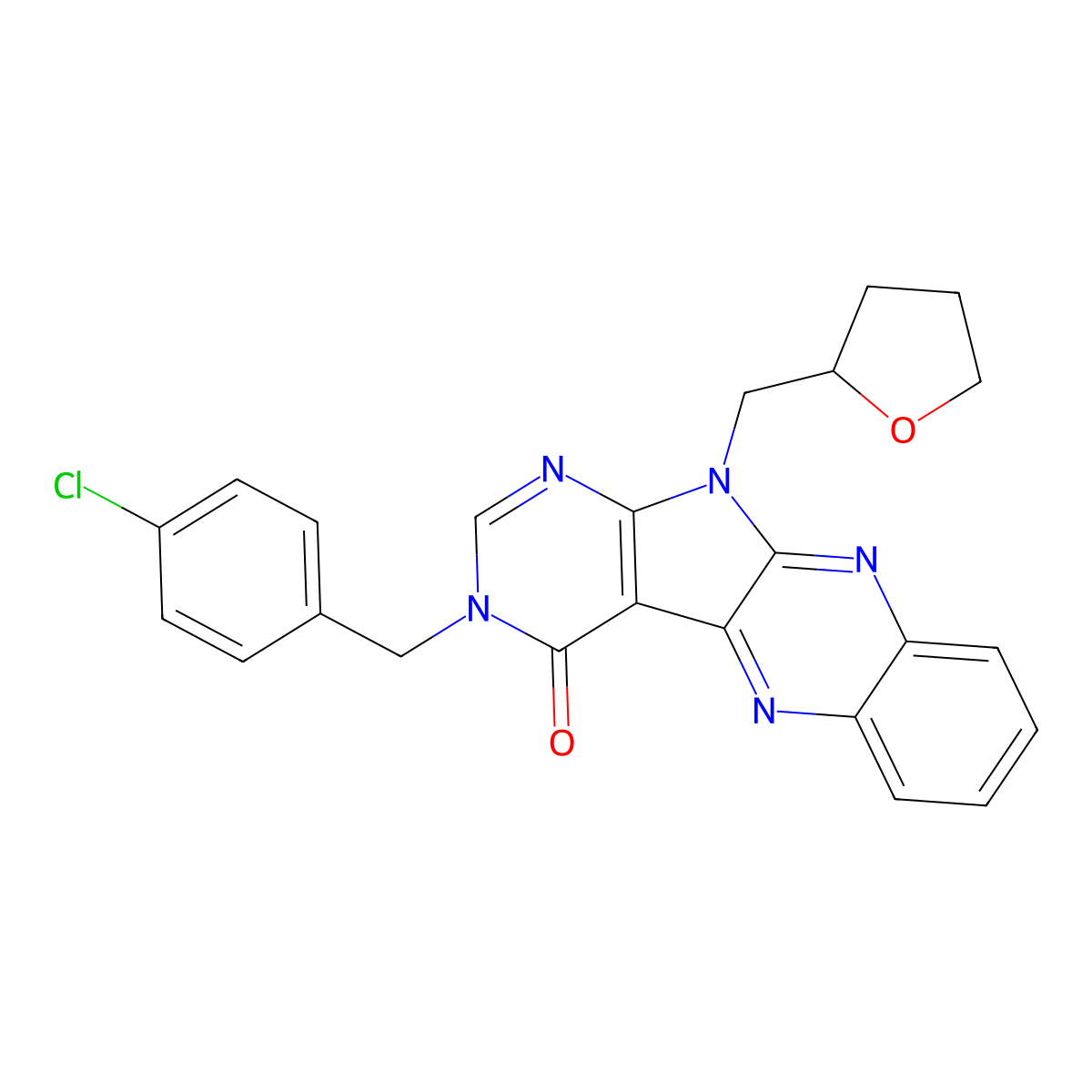 3-(4-chlorobenzyl)-11-((tetrahydrofuran-2-yl)methyl)-3H-pyrimido[5',4':4,5]pyrrolo[2,3-b]quinoxalin-4(11H)-one molecular structure, CAS 836642-87-6