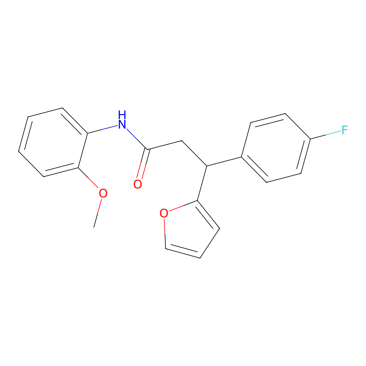 3-(4-fluorophenyl)-3-(furan-2-yl)-N-(2-methoxyphenyl)propanamide molecular structure, CAS 836643-19-7
