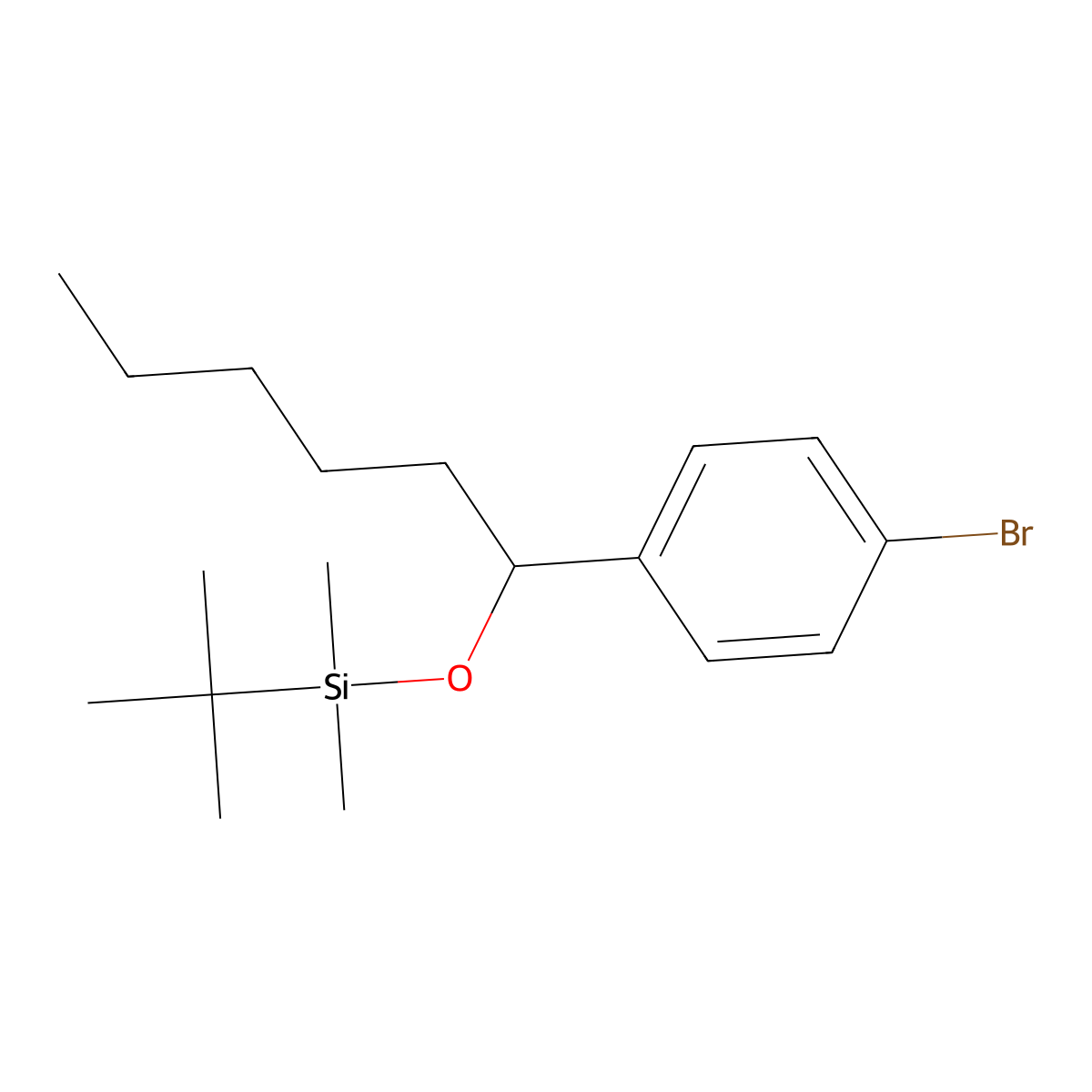 ((1-(4-Bromophenyl)hexyl)oxy)(tert-butyl)dimethylsilane molecular structure, CAS 836643-56-2