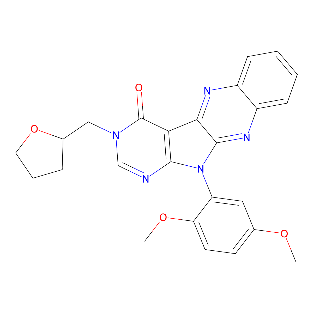 11-(2,5-dimethoxyphenyl)-3-((tetrahydrofuran-2-yl)methyl)-3H-pyrimido[5',4':4,5]pyrrolo[2,3-b]quinoxalin-4(11H)-one molecular structure, CAS 836645-98-8