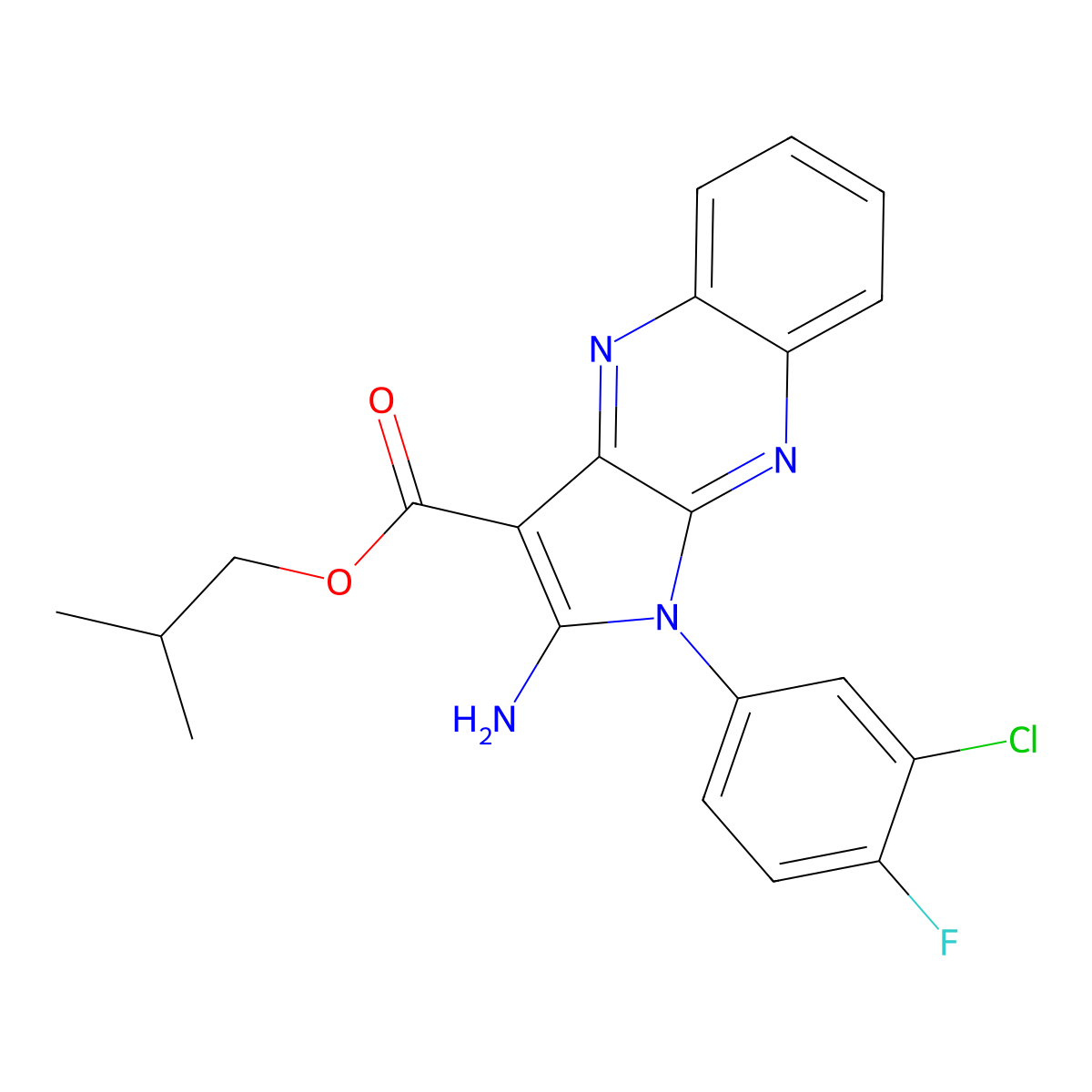 2-Methylpropyl 2-amino-1-(3-chloro-4-fluorophenyl)pyrrolo[3,2-b]quinoxaline-3-carboxylate molecular structure, CAS 836646-24-3