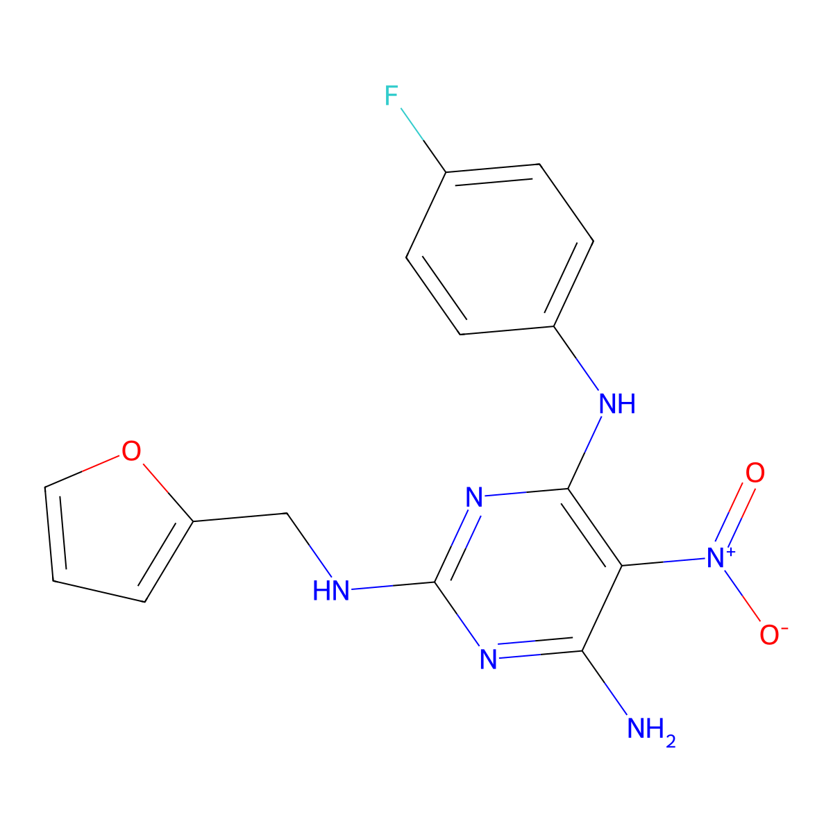 4-N-(4-fluorophenyl)-2-N-(furan-2-ylmethyl)-5-nitropyrimidine-2,4,6-triamine molecular structure, CAS 836646-90-3