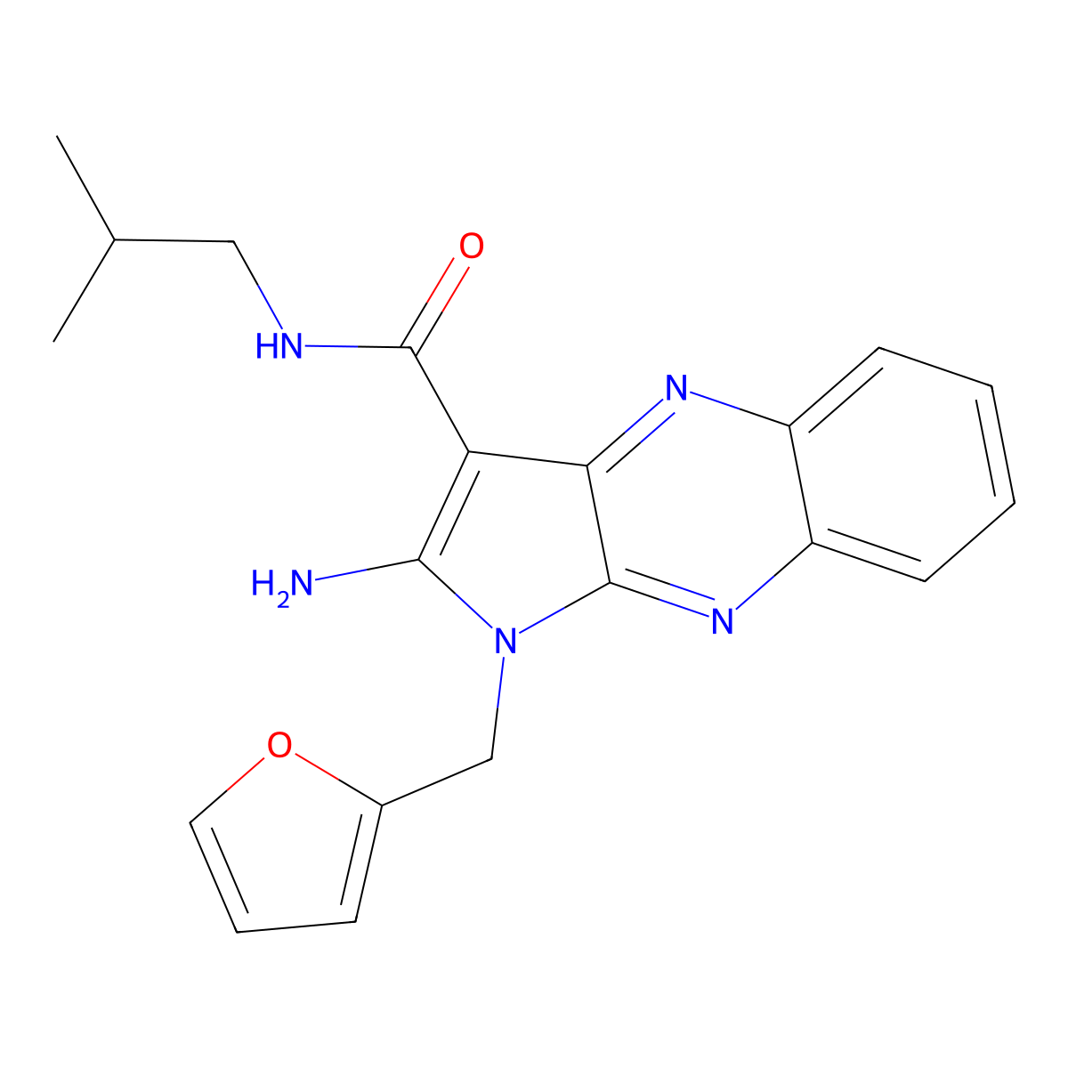 2-amino-1-(furan-2-ylmethyl)-N-(2-methylpropyl)pyrrolo[3,2-b]quinoxaline-3-carboxamide molecular structure, CAS 836650-09-0