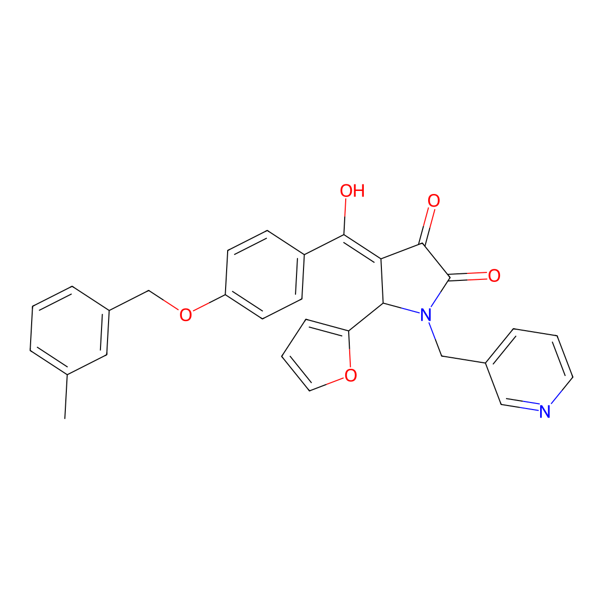 5-(furan-2-yl)-3-hydroxy-4-{4-[(3-methylphenyl)methoxy]benzoyl}-1-[(pyridin-3-yl)methyl]-2,5-dihydro-1H-pyrrol-2-one molecular structure, CAS 836651-10-6