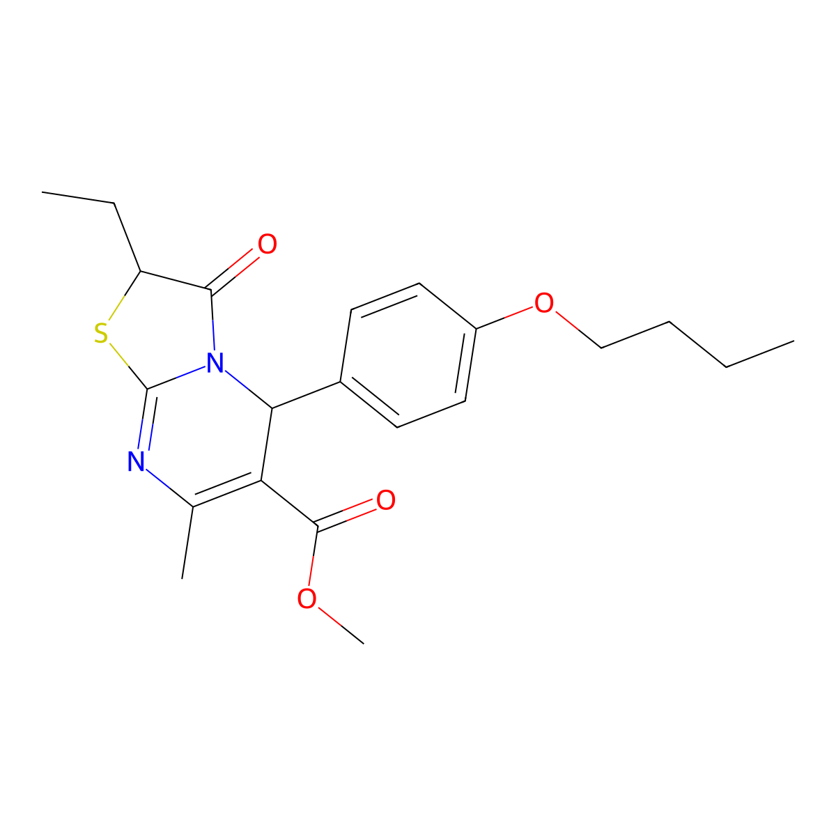 methyl 5-(4-butoxyphenyl)-2-ethyl-7-methyl-3-oxo-2,3-dihydro-5H-[1,3]thiazolo[3,2-a]pyrimidine-6-carboxylate molecular structure, CAS 836651-43-5