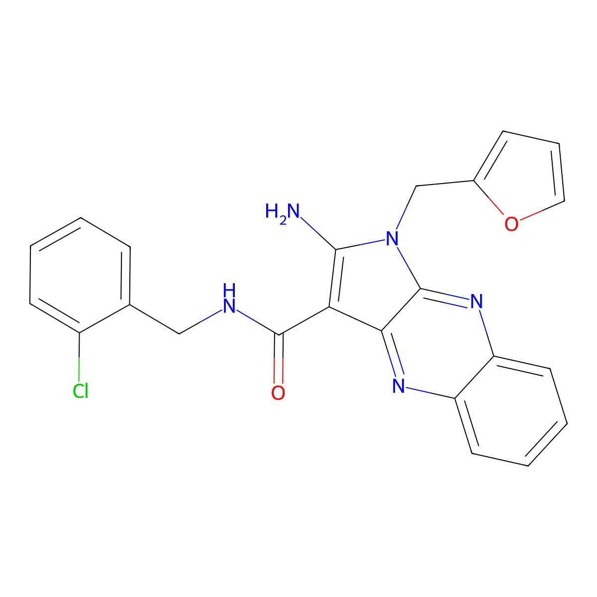 2-amino-N-(2-chlorobenzyl)-1-(furan-2-ylmethyl)-1H-pyrrolo[2,3-b]quinoxaline-3-carboxamide molecular structure, CAS 836651-97-9