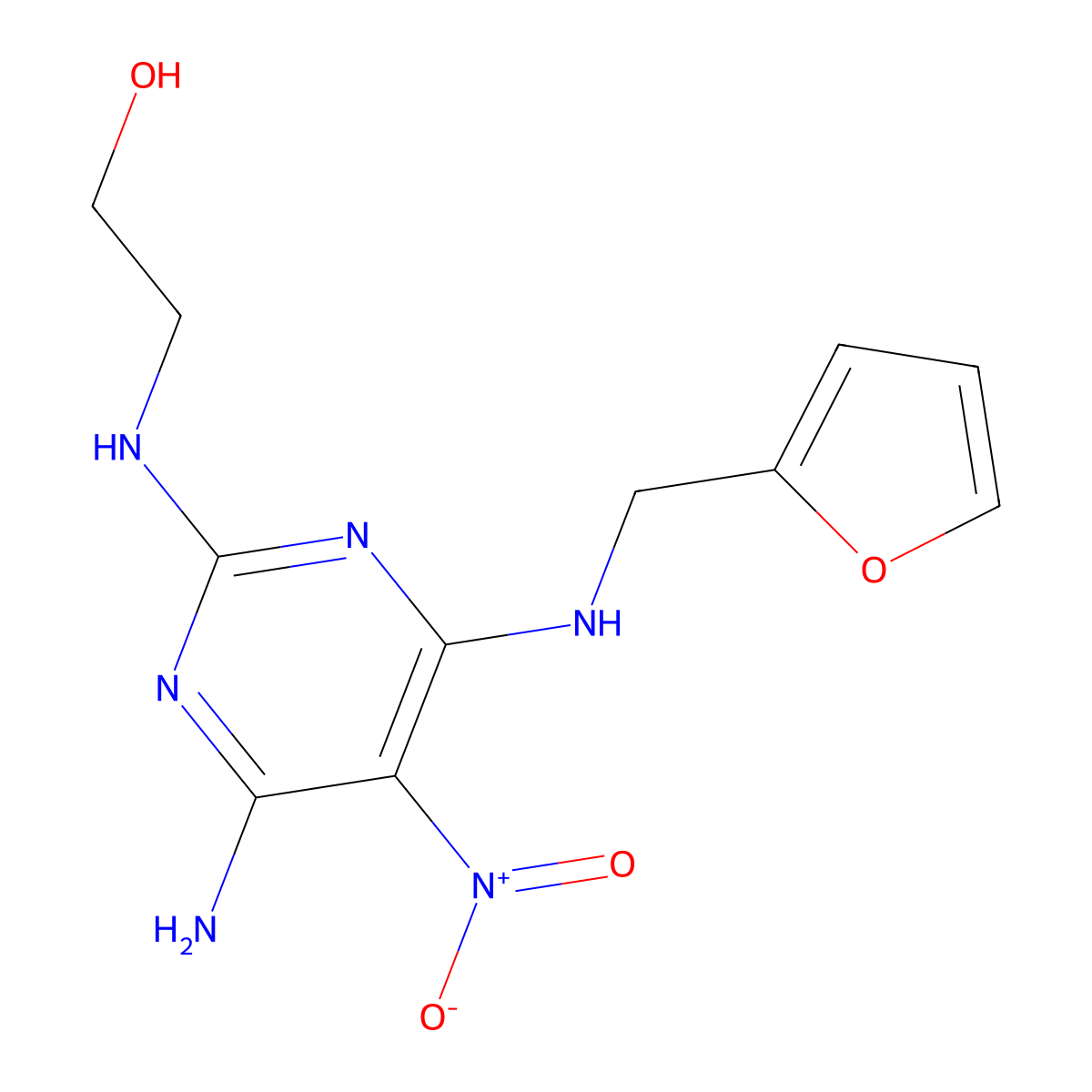 2-((4-Amino-6-((furan-2-ylmethyl)amino)-5-nitropyrimidin-2-yl)amino)ethanol molecular structure, CAS 836652-62-1