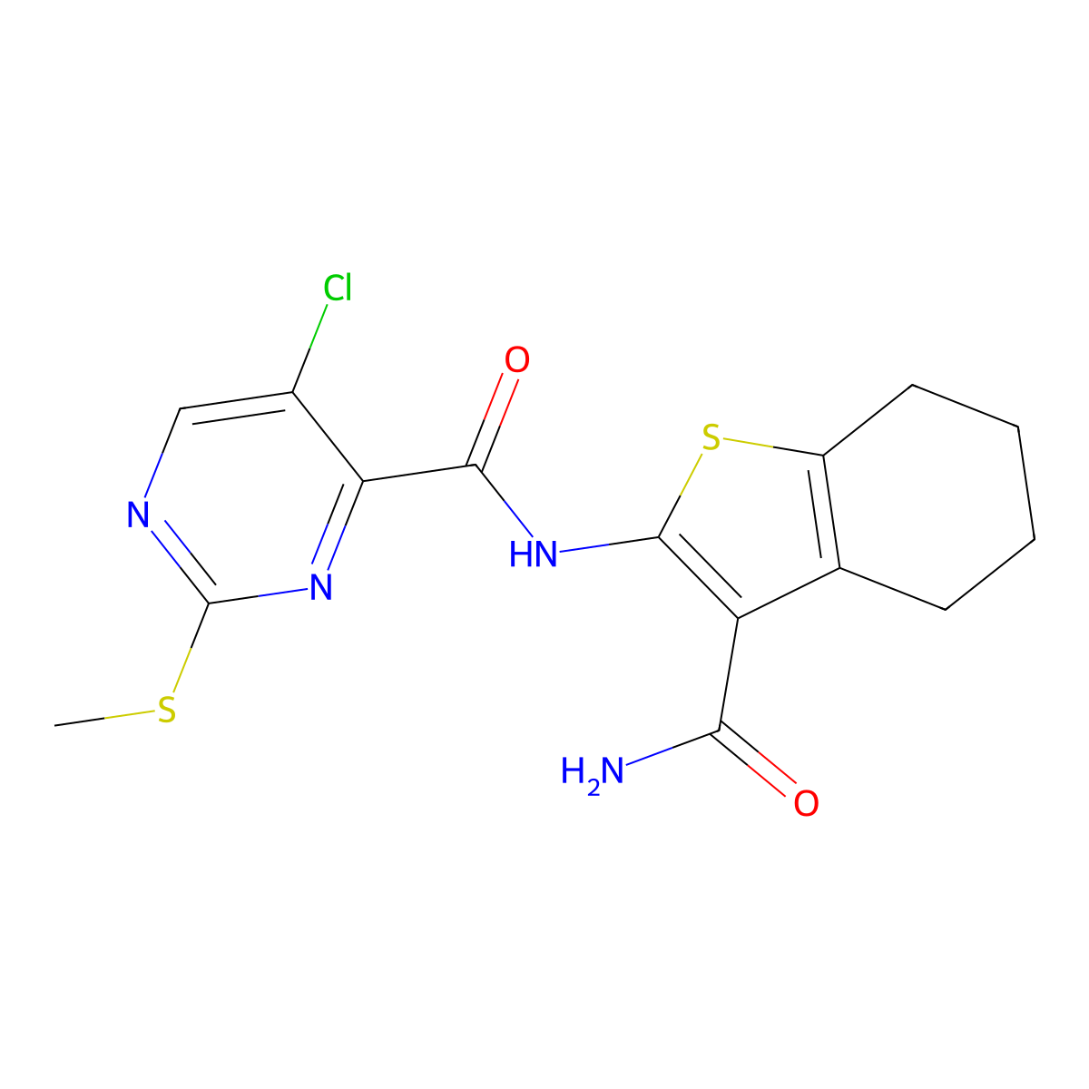 N-(3-carbamoyl-4,5,6,7-tetrahydro-1-benzothiophen-2-yl)-5-chloro-2-methylsulfanylpyrimidine-4-carboxamide molecular structure, CAS 836661-89-3