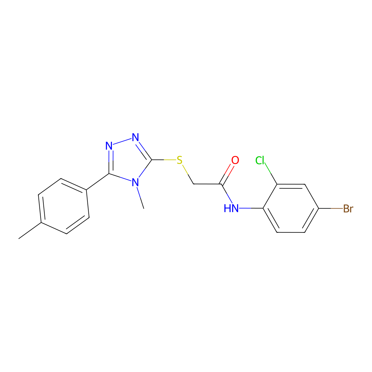N-(4-bromo-2-chlorophenyl)-2-[[4-methyl-5-(4-methylphenyl)-1,2,4-triazol-3-yl]sulfanyl]acetamide molecular structure, CAS 836662-20-5
