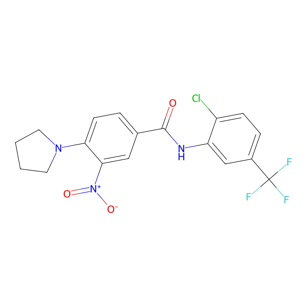 N-[2-chloro-5-(trifluoromethyl)phenyl]-3-nitro-4-pyrrolidin-1-ylbenzamide molecular structure, CAS 836662-29-4
