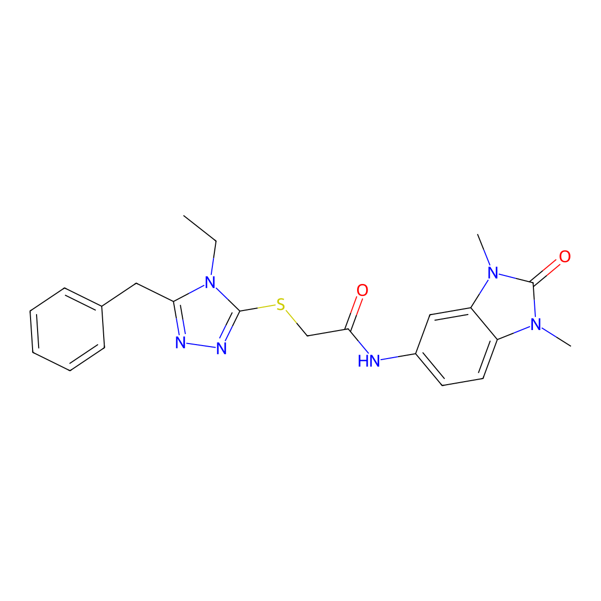 2-[(5-benzyl-4-ethyl-1,2,4-triazol-3-yl)sulfanyl]-N-(1,3-dimethyl-2-oxobenzimidazol-5-yl)acetamide molecular structure, CAS 836662-76-1