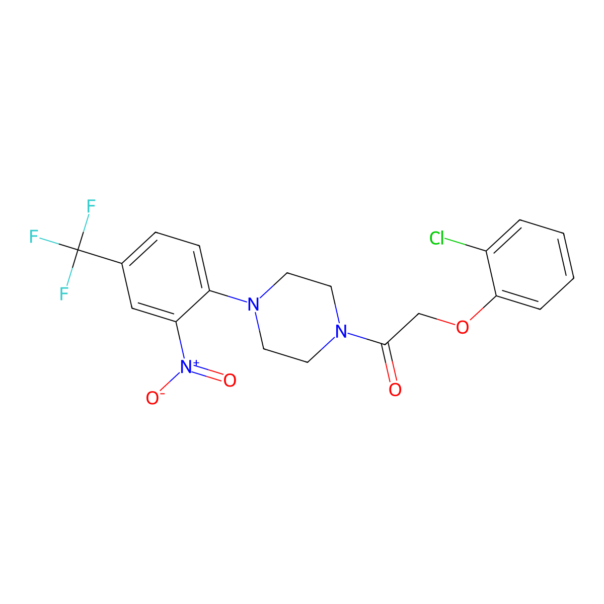 2-(2-Chlorophenoxy)-1-[4-[2-nitro-4-(trifluoromethyl)phenyl]piperazin-1-yl]ethanone molecular structure, CAS 836663-19-5