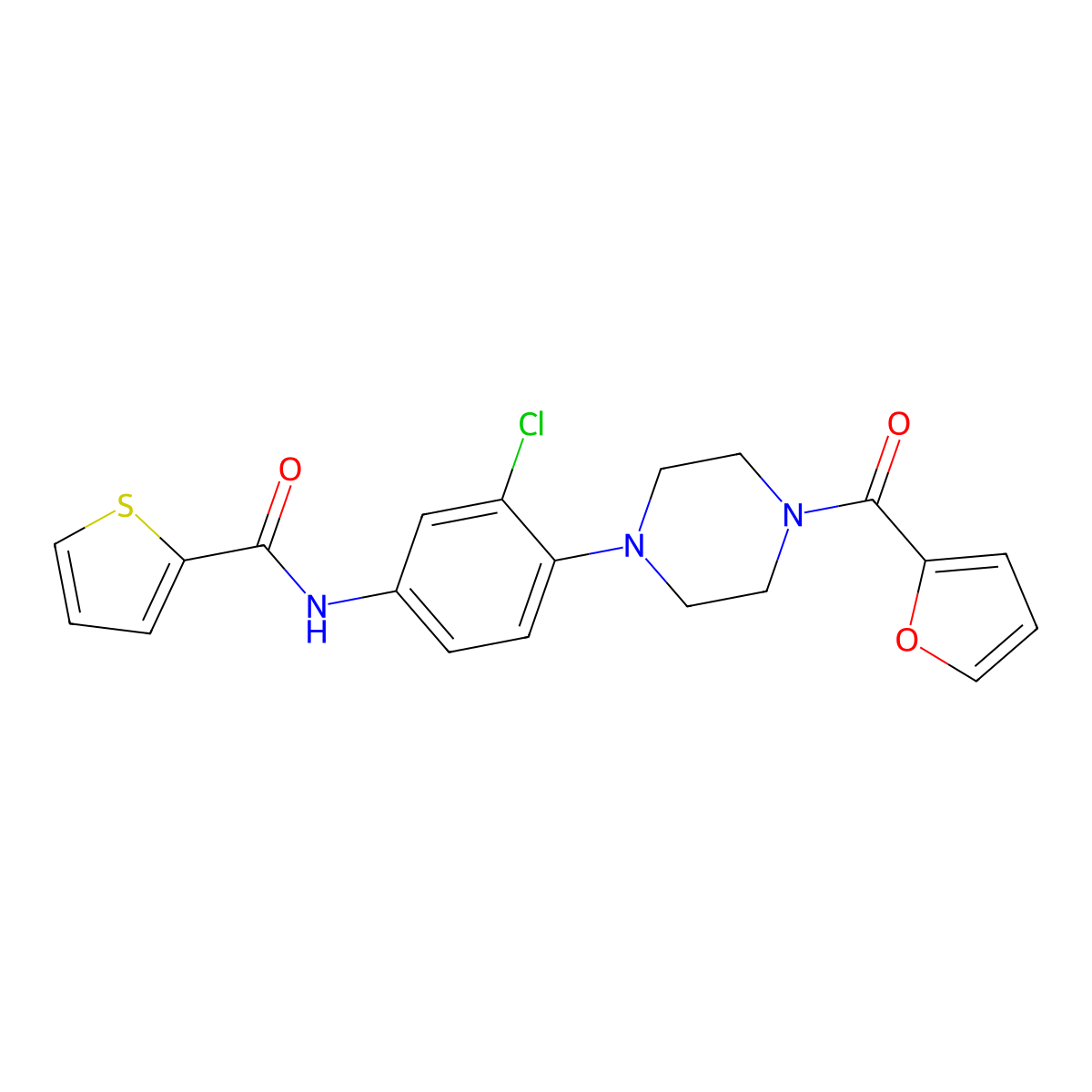 N-{3-chloro-4-[4-(2-furoyl)-1-piperazinyl]phenyl}-2-thiophenecarboxamide molecular structure, CAS 836663-83-3