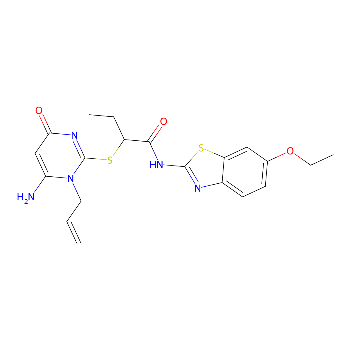 2-(6-amino-4-oxo-1-prop-2-enylpyrimidin-2-yl)sulfanyl-N-(6-ethoxy-1,3-benzothiazol-2-yl)butanamide molecular structure, CAS 836663-86-6