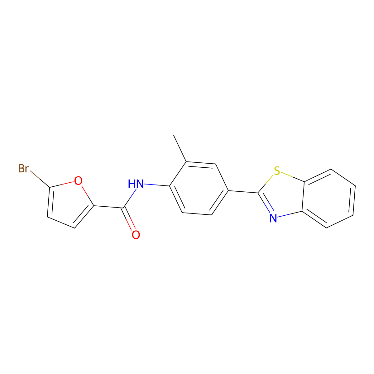 N-[4-(1,3-benzothiazol-2-yl)-2-methylphenyl]-5-bromofuran-2-carboxamide molecular structure, CAS 836663-90-2