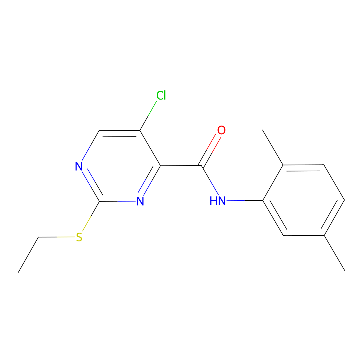 5-chloro-N-(2,5-dimethylphenyl)-2-(ethylsulfanyl)pyrimidine-4-carboxamide molecular structure, CAS 836663-98-0