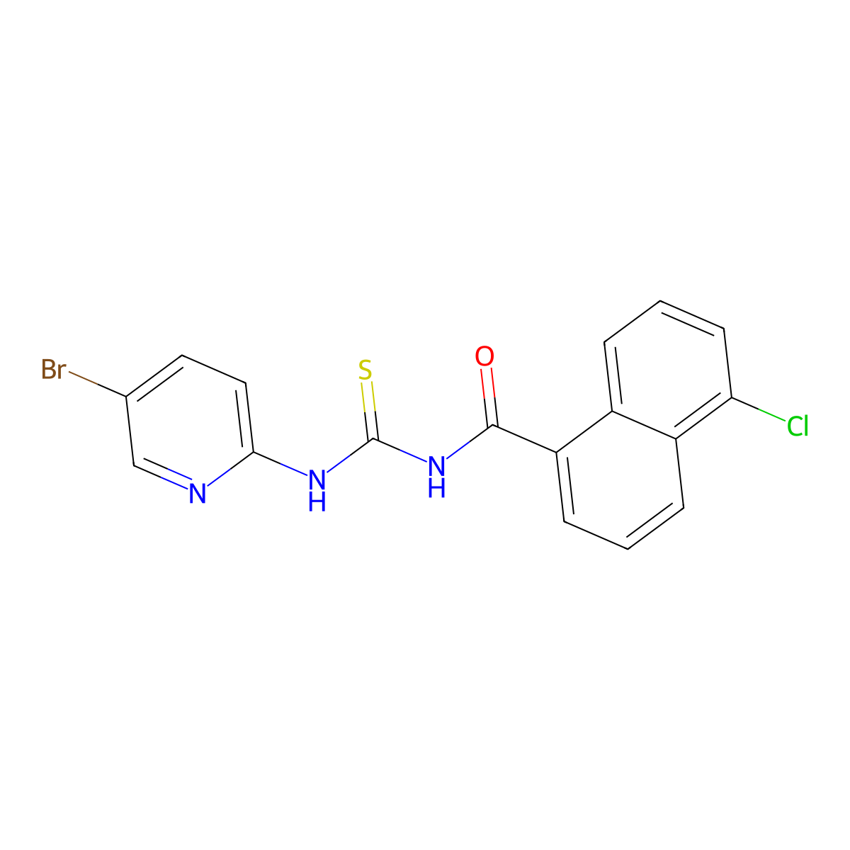 N-[(5-bromopyridin-2-yl)carbamothioyl]-5-chloronaphthalene-1-carboxamide molecular structure, CAS 836664-24-5