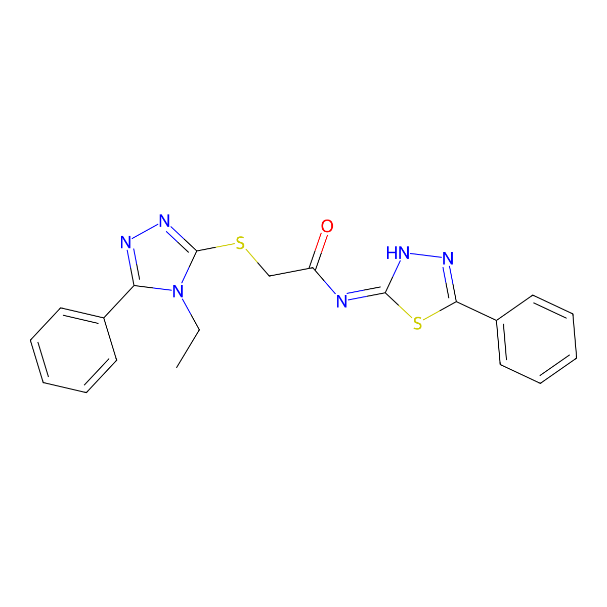 2-[(4-ethyl-5-phenyl-1,2,4-triazol-3-yl)sulfanyl]-N-(5-phenyl-1,3,4-thiadiazol-2-yl)acetamide molecular structure, CAS 836664-38-1