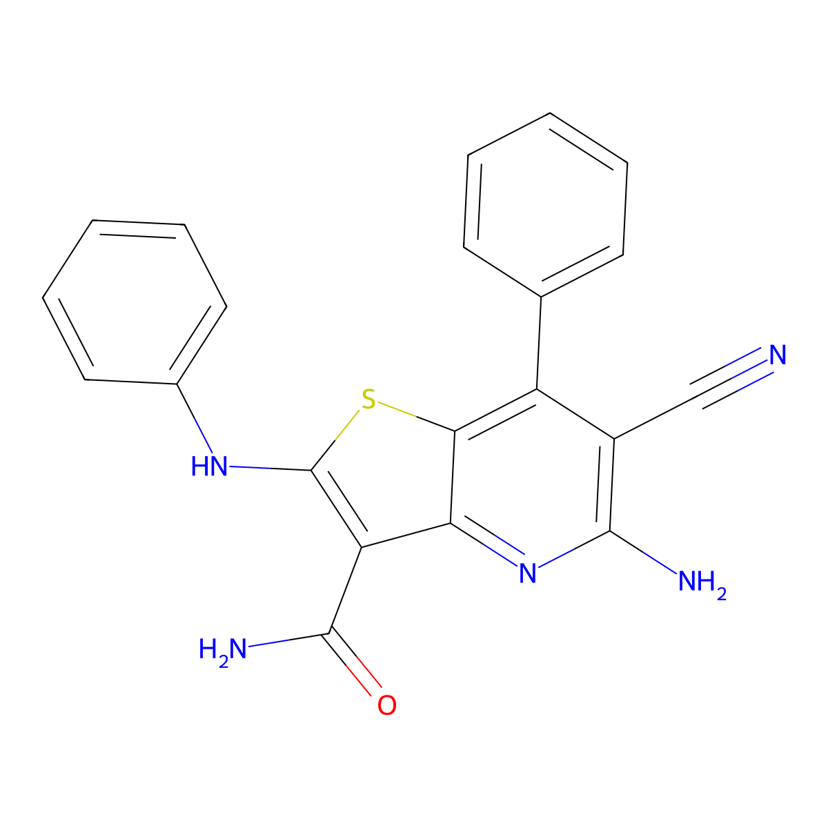 5-Amino-6-cyano-7-phenyl-2-(phenylamino)thieno[3,2-b]pyridine-3-carboxamide molecular structure, CAS 836664-59-6