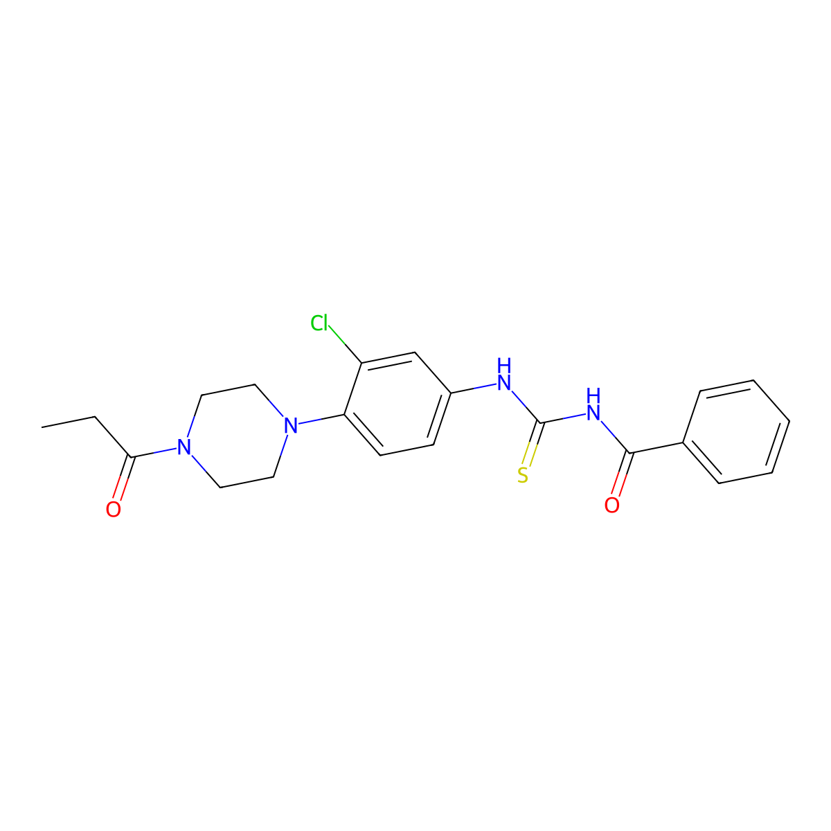 N-[[3-chloro-4-(4-propanoylpiperazin-1-yl)phenyl]carbamothioyl]benzamide molecular structure, CAS 836664-80-3