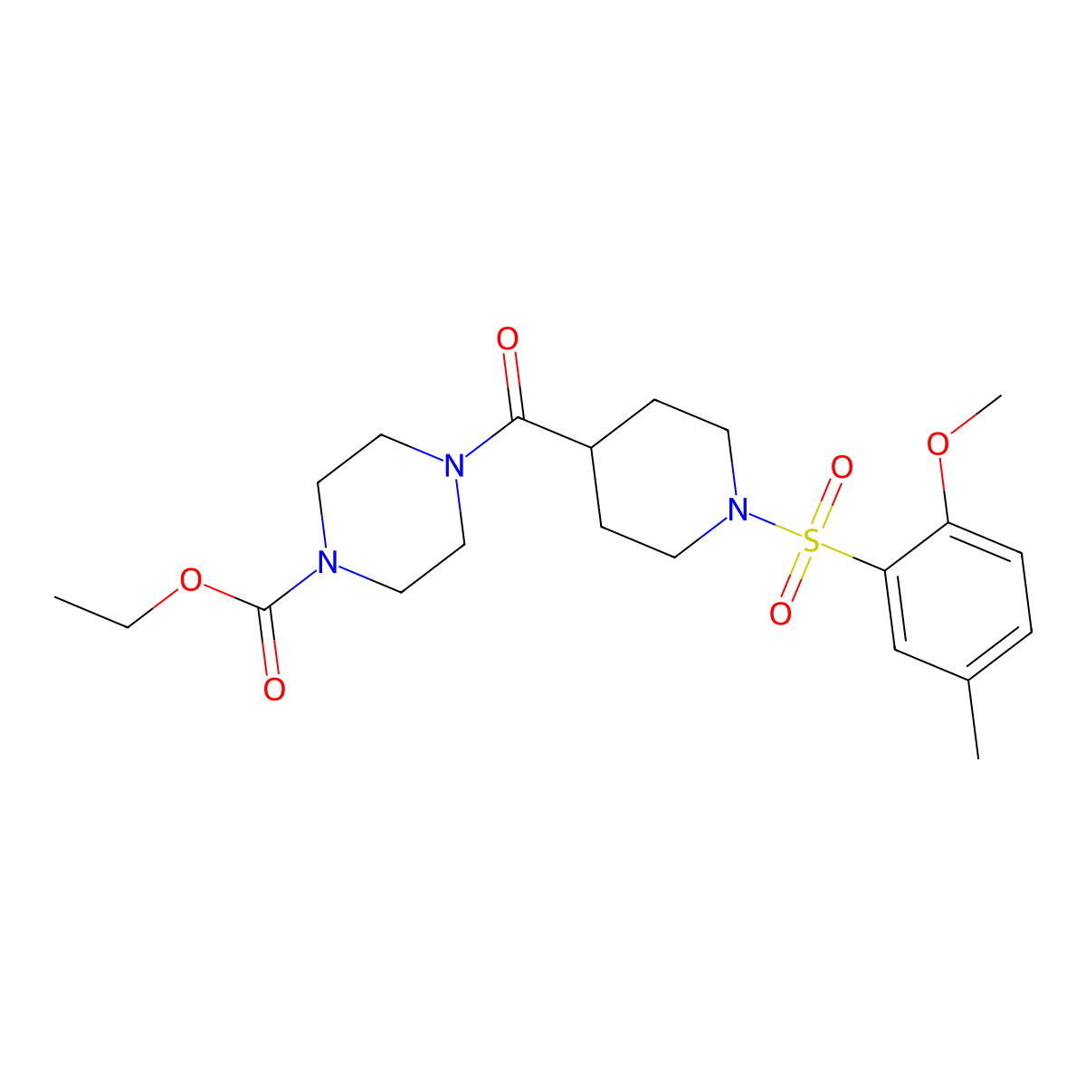 Ethyl 4-[1-(2-methoxy-5-methylphenyl)sulfonylpiperidine-4-carbonyl]piperazine-1-carboxylate molecular structure, CAS 836665-01-1