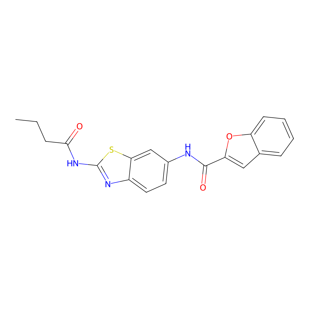 N-[2-(butanoylamino)-1,3-benzothiazol-6-yl]-1-benzofuran-2-carboxamide molecular structure, CAS 836666-03-6