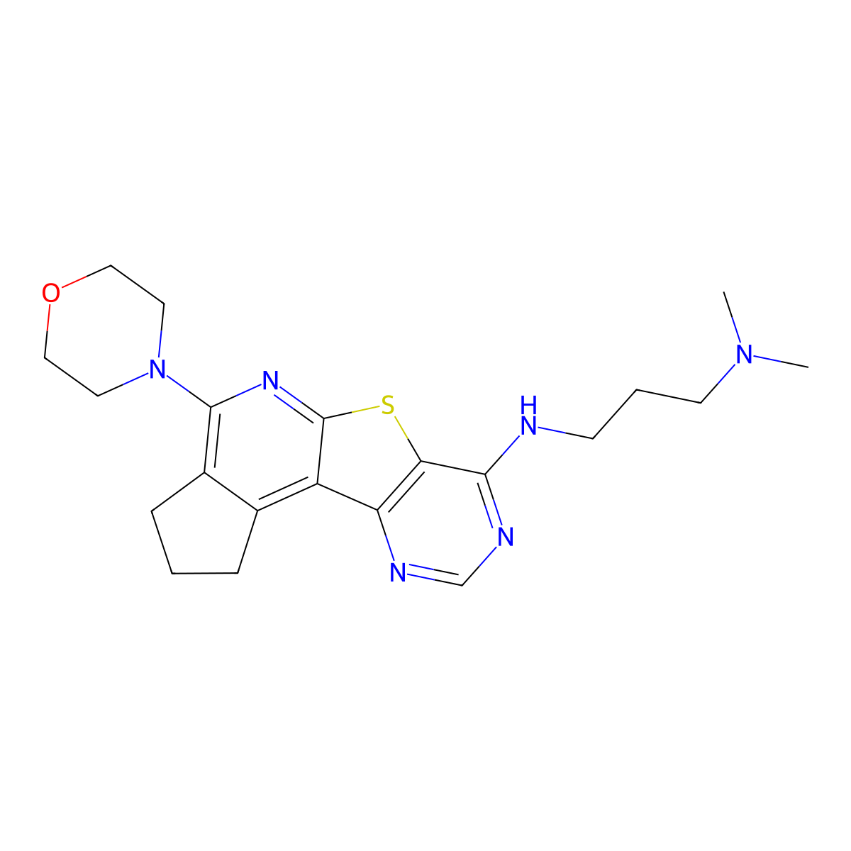 N1,N1-dimethyl-N3-(4-morpholino-2,3-dihydro-1H-cyclopenta[4',5']pyrido[3',2':4,5]thieno[3,2-d]pyrimidin-7-yl)propane-1,3-diamine molecular structure, CAS 836666-10-5