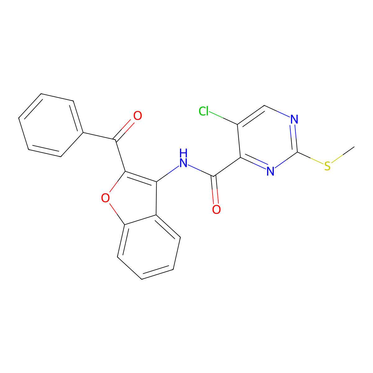 N-(2-benzoyl-1-benzofuran-3-yl)-5-chloro-2-methylsulfanylpyrimidine-4-carboxamide molecular structure, CAS 836666-35-4