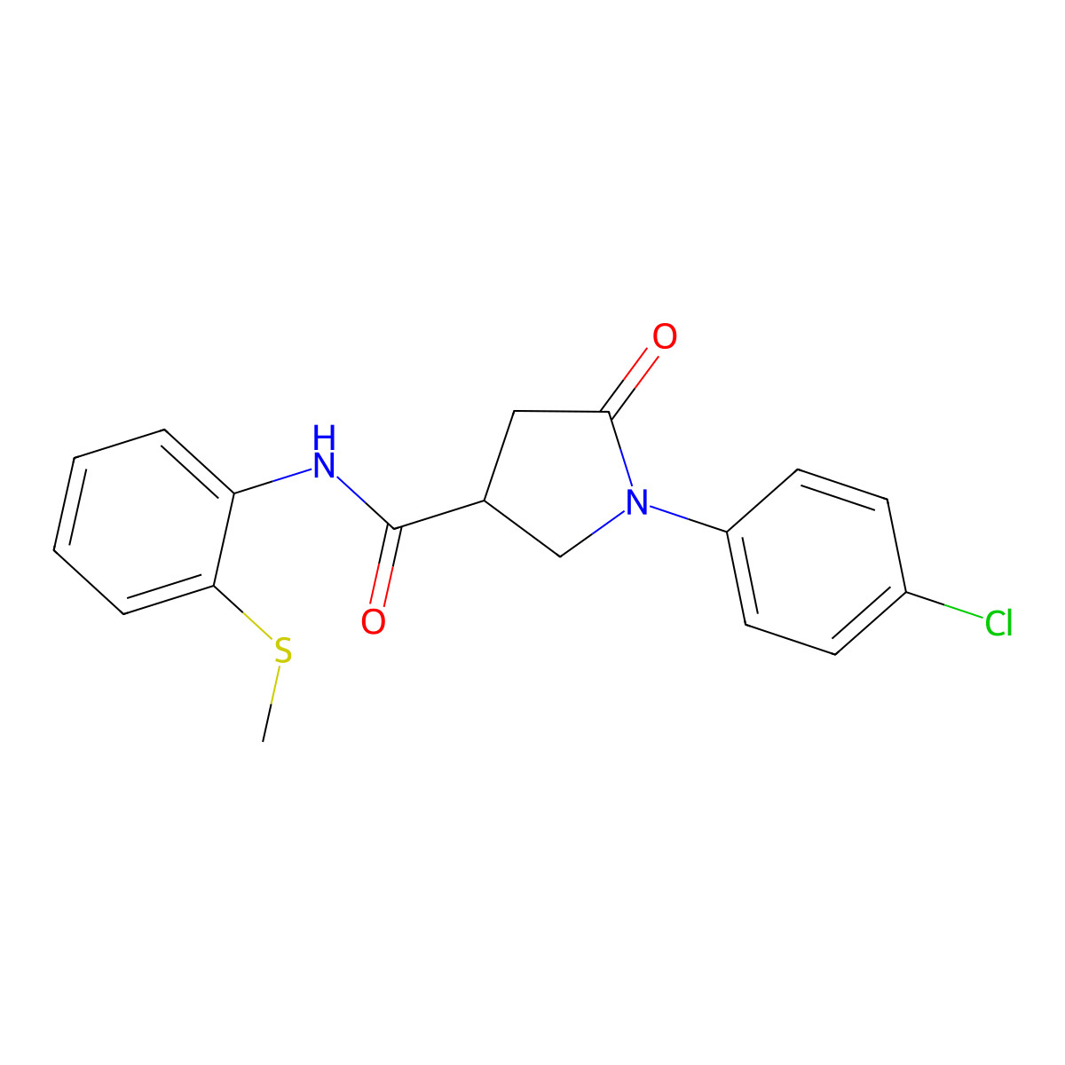 1-(4-chlorophenyl)-N-(2-methylsulfanylphenyl)-5-oxopyrrolidine-3-carboxamide molecular structure, CAS 836666-75-2