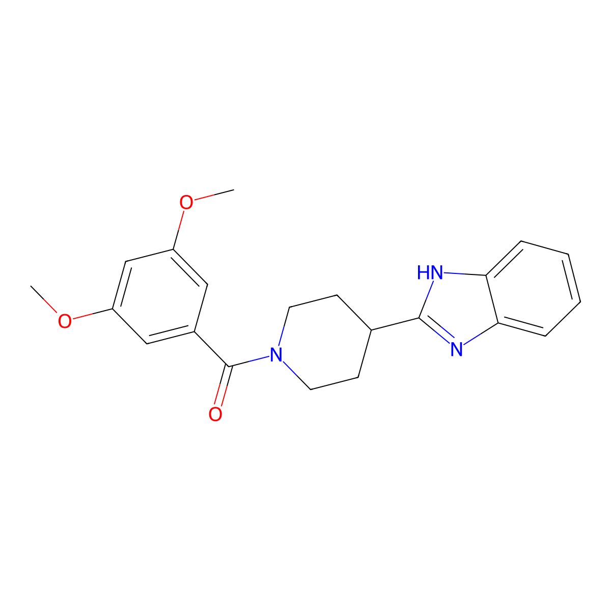 (4-(1H-benzo[d]imidazol-2-yl)piperidin-1-yl)(3,5-dimethoxyphenyl)methanone molecular structure, CAS 836691-64-6