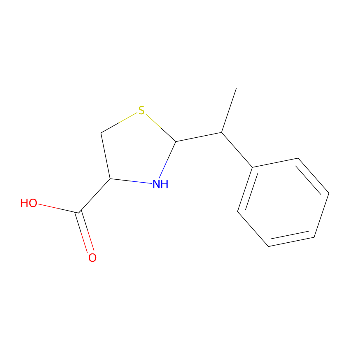 2-(1-Phenyl-ethyl)-thiazolidine-4-carboxylic acid molecular structure, CAS 83690-82-8