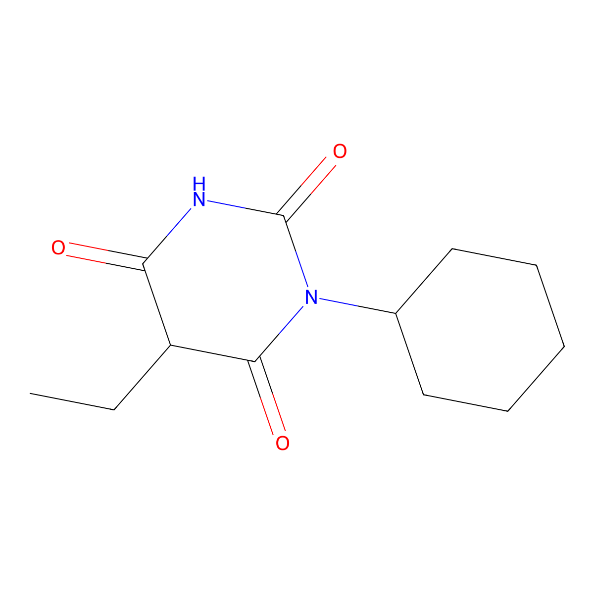 1-Cyclohexyl-5-ethylbarbituric acid molecular structure, CAS 837-32-1