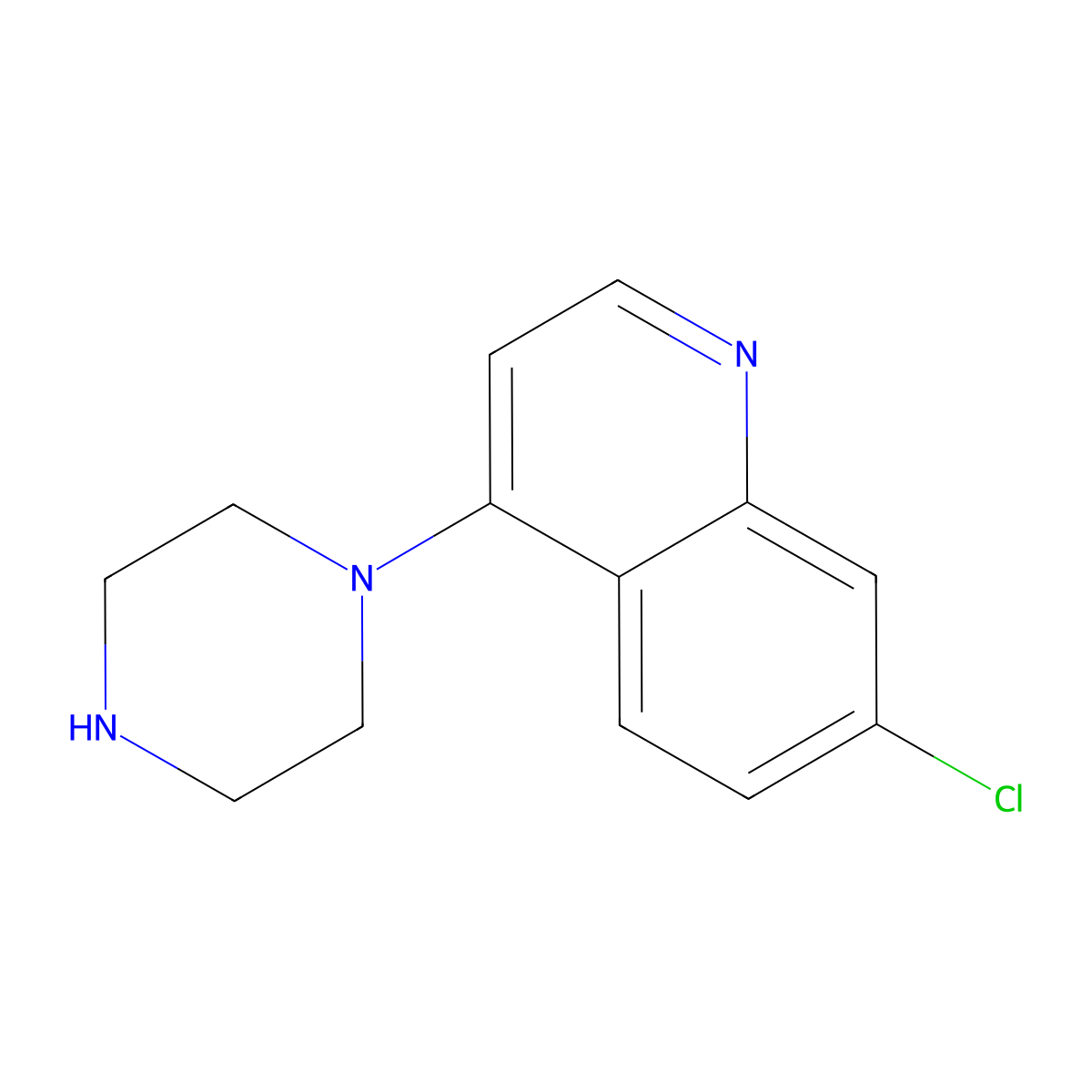 7-Chloro-4-(piperazin-1-yl)quinoline molecular structure, CAS 837-52-5