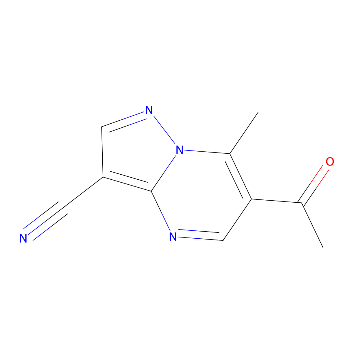 6-Acetyl-7-methylpyrazolo(1,5-a)pyrimidine-3-carbonitrile molecular structure, CAS 83702-52-7