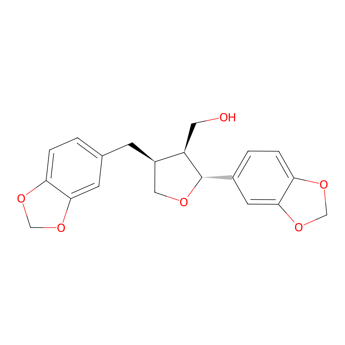 [(2R,3S,4S)-2-(1,3-benzodioxol-5-yl)-4-(1,3-benzodioxol-5-ylmethyl)oxolan-3-yl]methanol molecular structure, CAS 83708-70-7