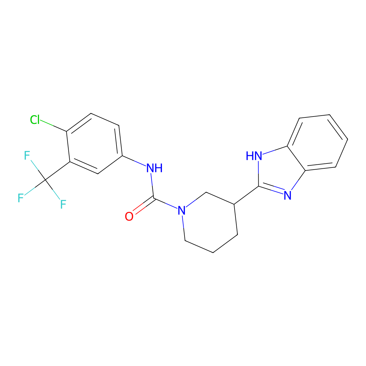 3-(1H-Benzo[d]imidazol-2-yl)-N-(4-chloro-3-(trifluoromethyl)phenyl)piperidine-1-carboxamide molecular structure, CAS 837389-88-5