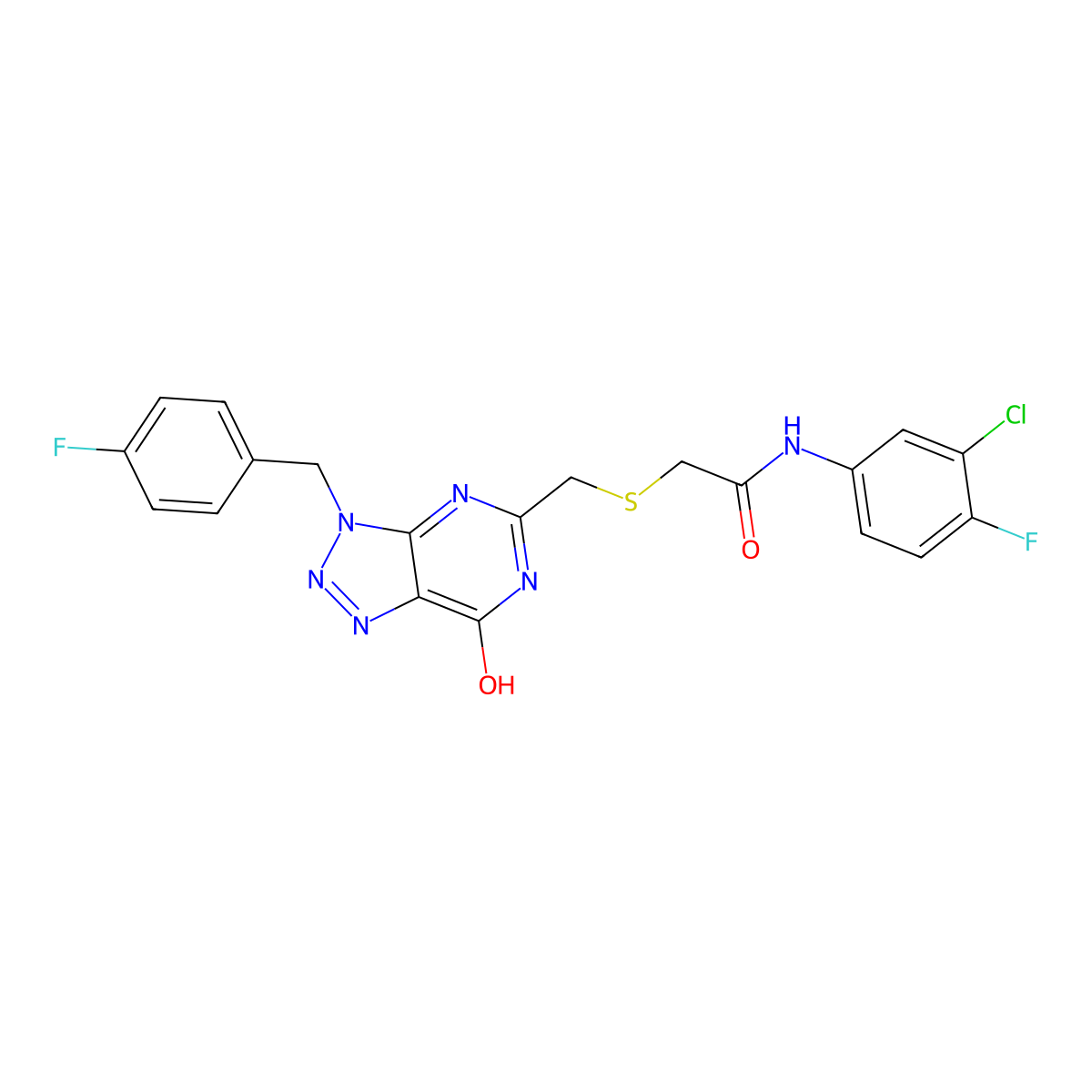 N-(3-Chloro-4-fluorophenyl)-2-[[[3-[(4-fluorophenyl)methyl]-6,7-dihydro-7-oxo-3H-1,2,3-triazolo[4,5-d]pyrimidin-5-yl]methyl]thio]acetamide molecular structure, CAS 837390-56-4