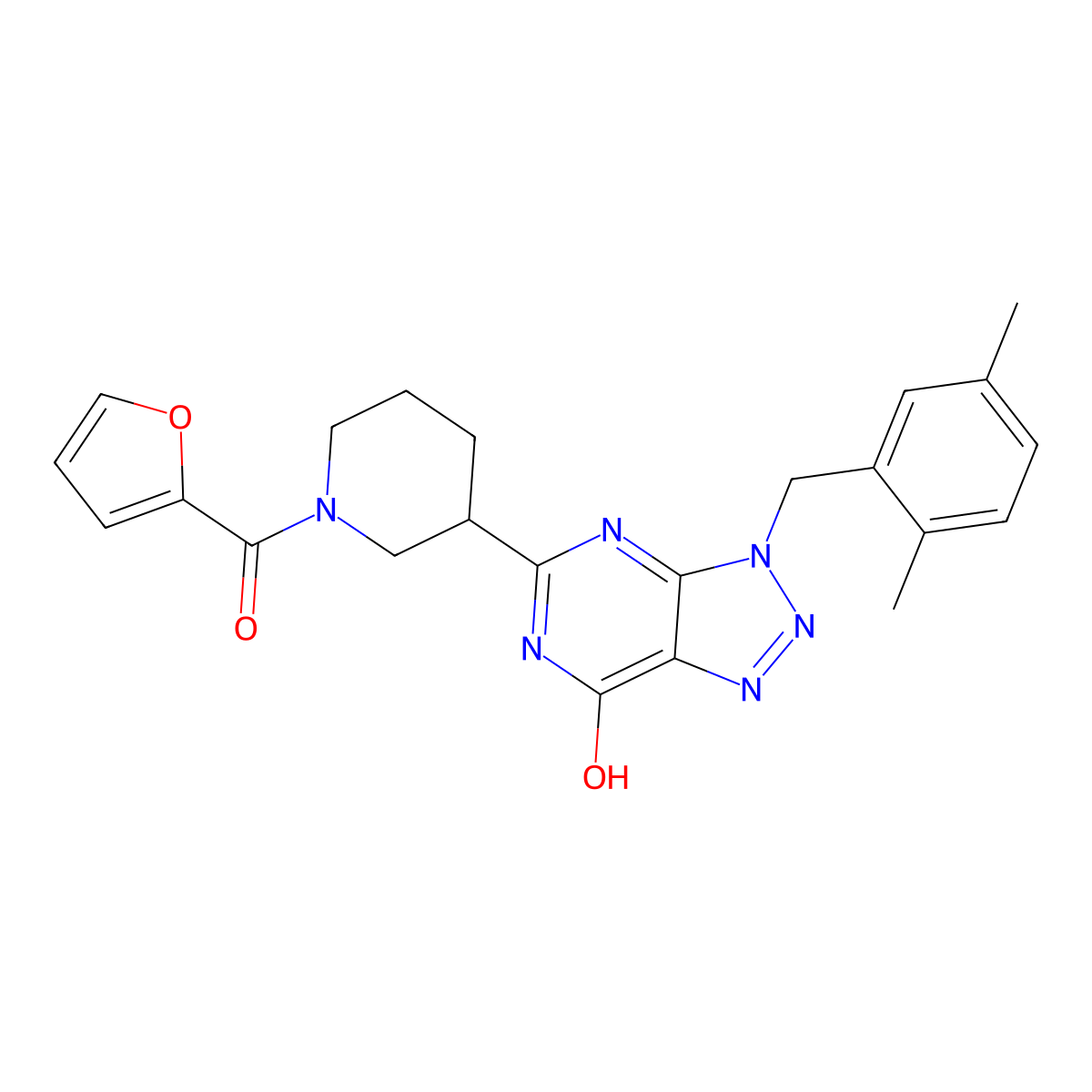 {3-[3-(2,5-Dimethyl-benzyl)-7-hydroxy-3H-[1,2,3]triazolo[4,5-d]pyrimidin-5-yl]-piperidin-1-yl}-furan-2-yl-methanone molecular structure, CAS 837408-72-7