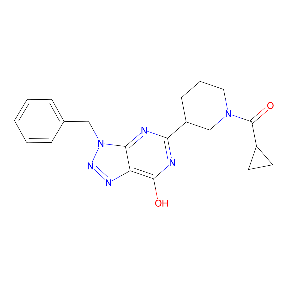 3-Benzyl-5-[(cyclopropylcarbonyl)piperidin-3-yl]-3h-[1,2,3]triazolo[4,5-d]pyrimidin-7-ol molecular structure, CAS 837411-06-0