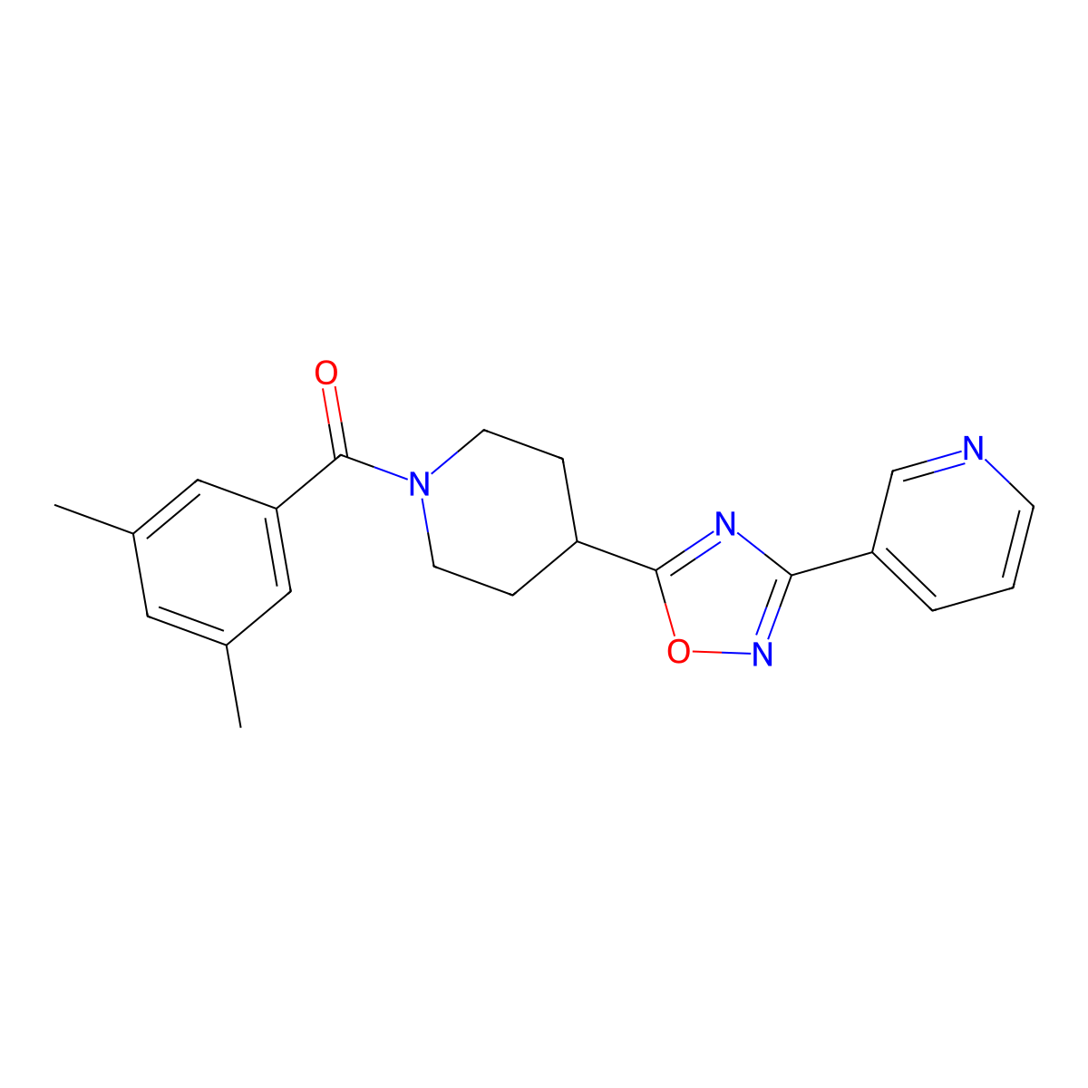 (3,5-Dimethyl-phenyl)-[4-(3-pyridin-3-yl-[1,2,4]-oxadiazol-5-yl)-piperidin-1-yl]-methanone molecular structure, CAS 837411-45-7