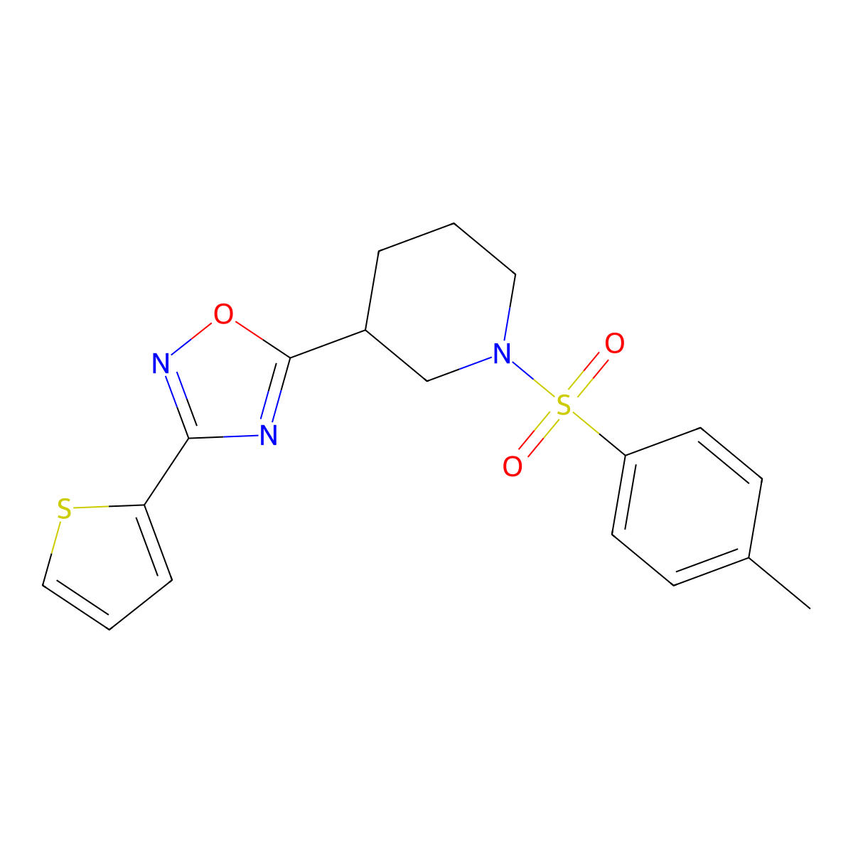 3-(Thiophen-2-yl)-5-(1-tosylpiperidin-3-yl)-1,2,4-oxadiazole molecular structure, CAS 837414-19-4