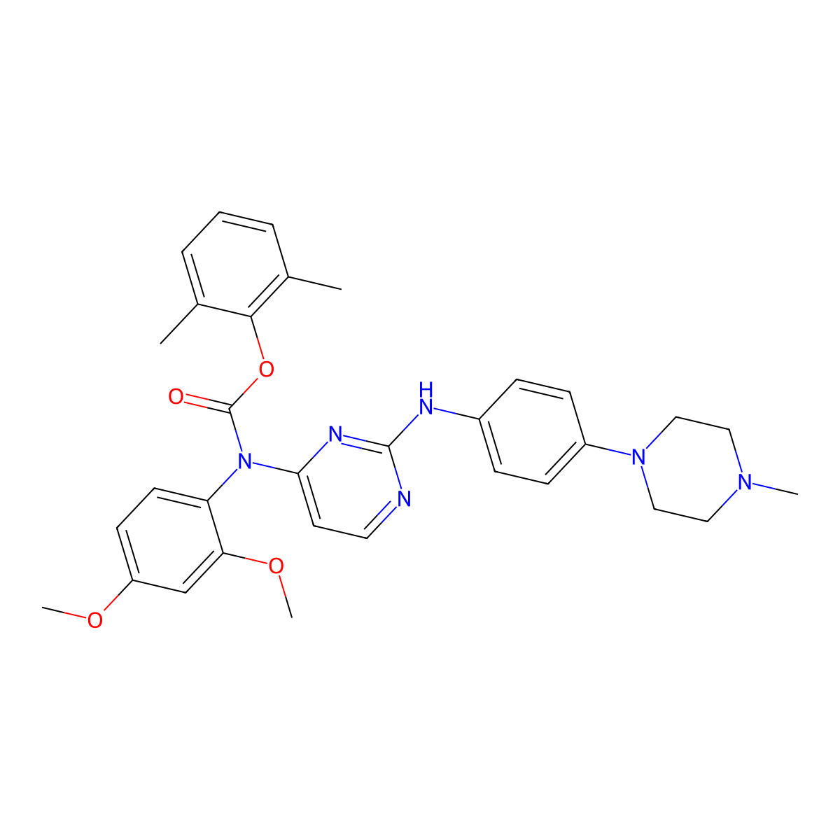 2,6-Dimethylphenyl N-(2,4-dimethoxyphenyl)-N-[2-[[4-(4-methyl-1-piperazinyl)phenyl]amino]-4-pyrimidinyl]carbamate molecular structure, CAS 837422-57-8