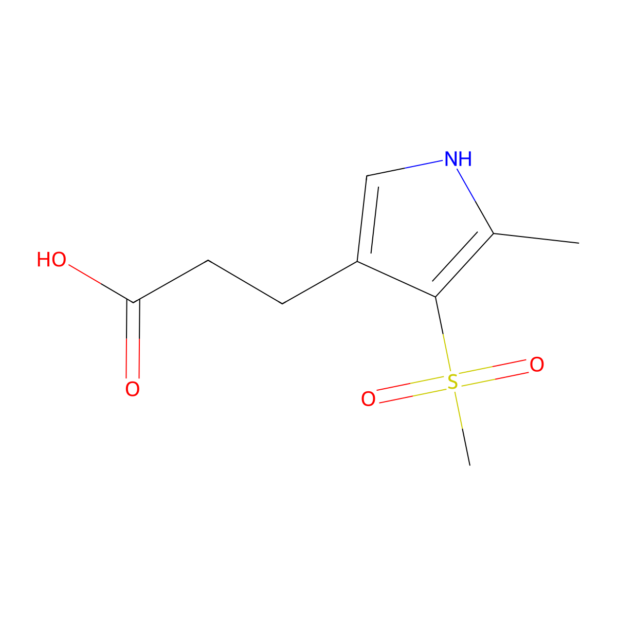3-(4-methanesulfonyl-5-methyl-1H-pyrrol-3-yl)propanoic acid molecular structure, CAS 837425-55-5