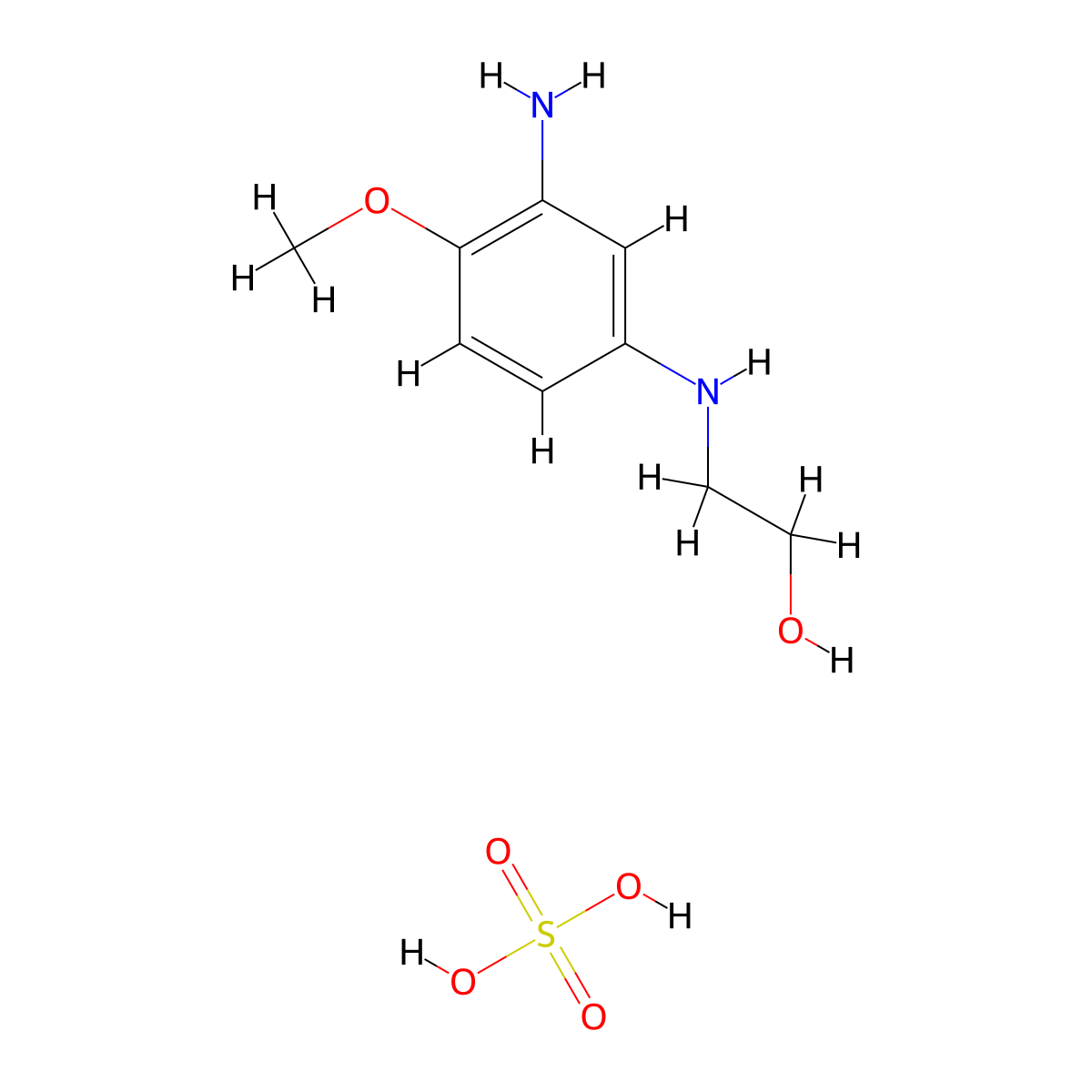 2-Amino-4-((2-hydroxyethyl)amino)anisole sulfate molecular structure, CAS 83763-48-8